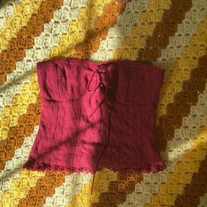 Edikted Crochet Tube Top in dark red